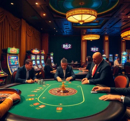 Players experience thrilling games at the b52 club with vibrant casino tables and lively atmosphere.