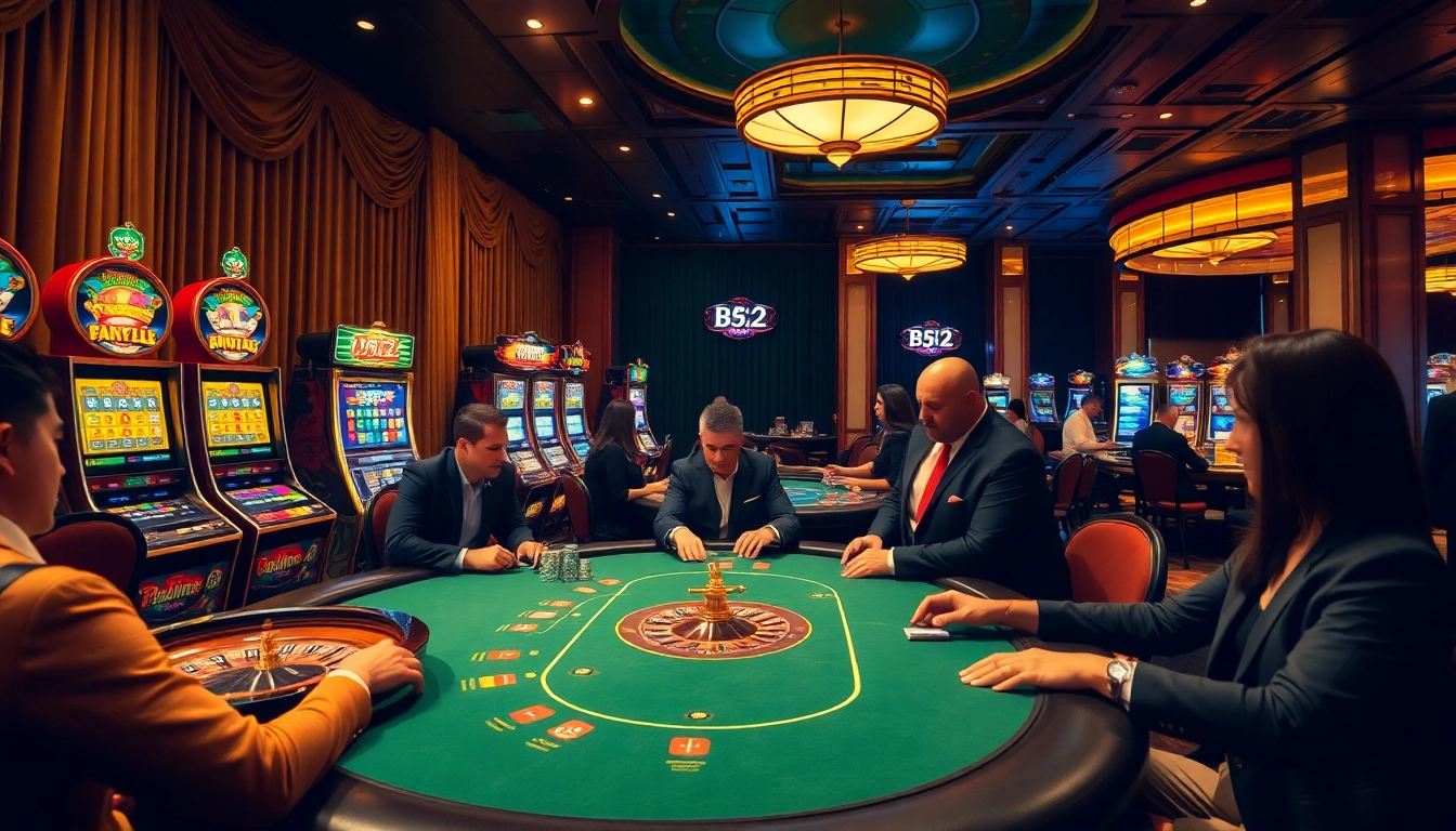 Players experience thrilling games at the b52 club with vibrant casino tables and lively atmosphere.