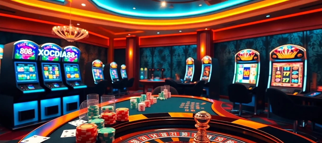 Experience thrilling online gambling at XOCDIA88 with vibrant casino visuals and exciting gameplay.