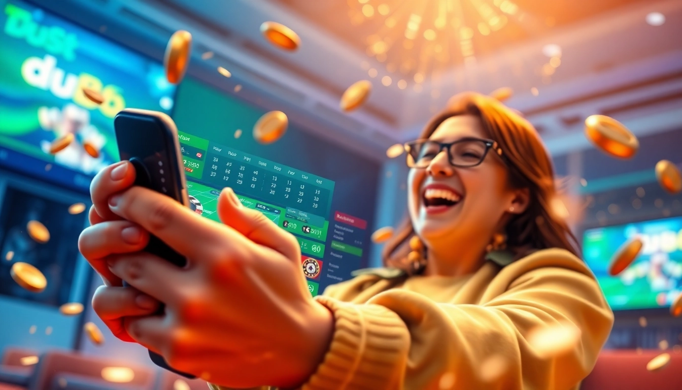 Engaging visual of nhà cái du88 showcasing a dynamic online gambling experience on a smartphone.