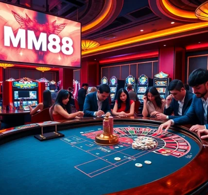 Experience thrilling gameplay at MM88 casino with vibrant roulette tables and lively players.
