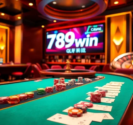 Gamble smartly at 789win with a vibrant poker table and roulette wheel.