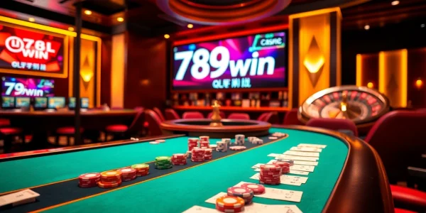 Gamble smartly at 789win with a vibrant poker table and roulette wheel.