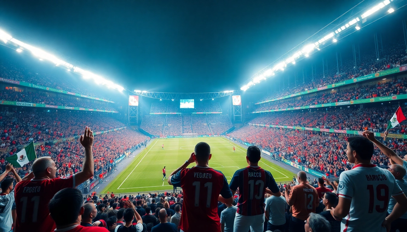 Exciting football match in giải vô địch quốc gia mexico with passionate fans celebrating a goal.