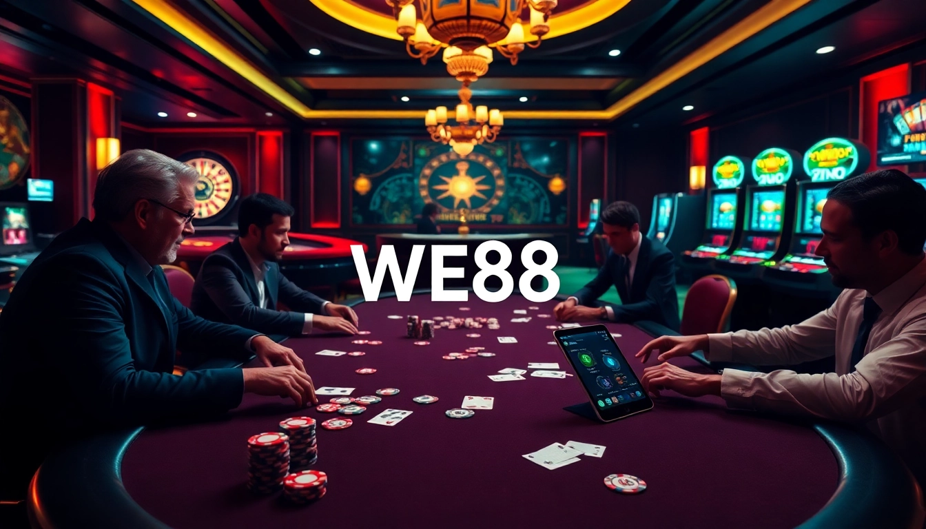 Experience thrilling gameplay at WE88 with a lively poker table and exciting casino ambiance.