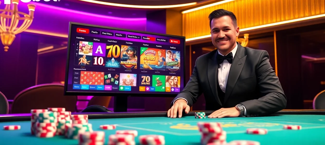 Engage in thrilling gameplay at https://f8bet.ventures/ with vibrant casino visuals featuring poker chips and a dynamic interface.