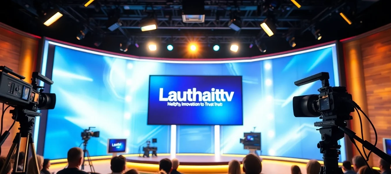 Dynamic TV studio setup showcasing Lauthaitv with modern technology and vibrant colors.