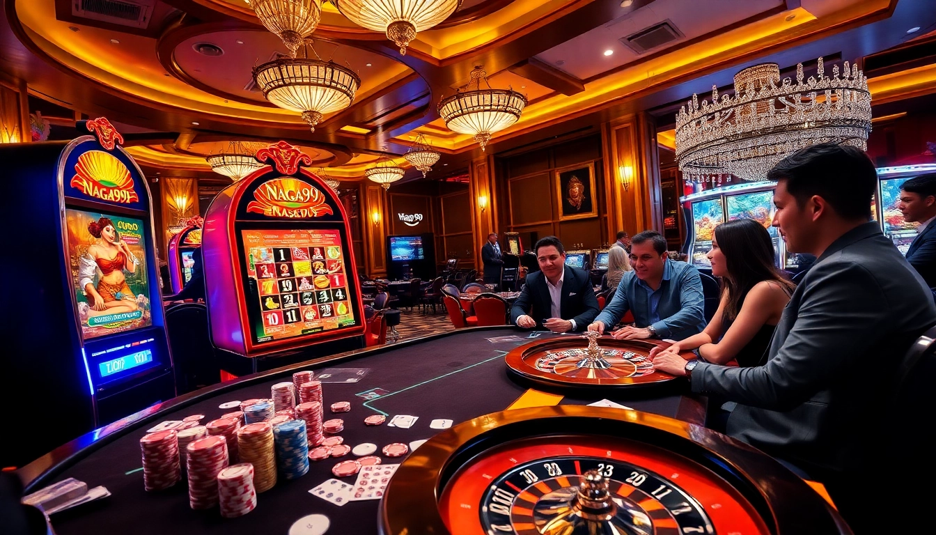 Naga99 slot machine buzzing with excitement in a luxurious casino environment.