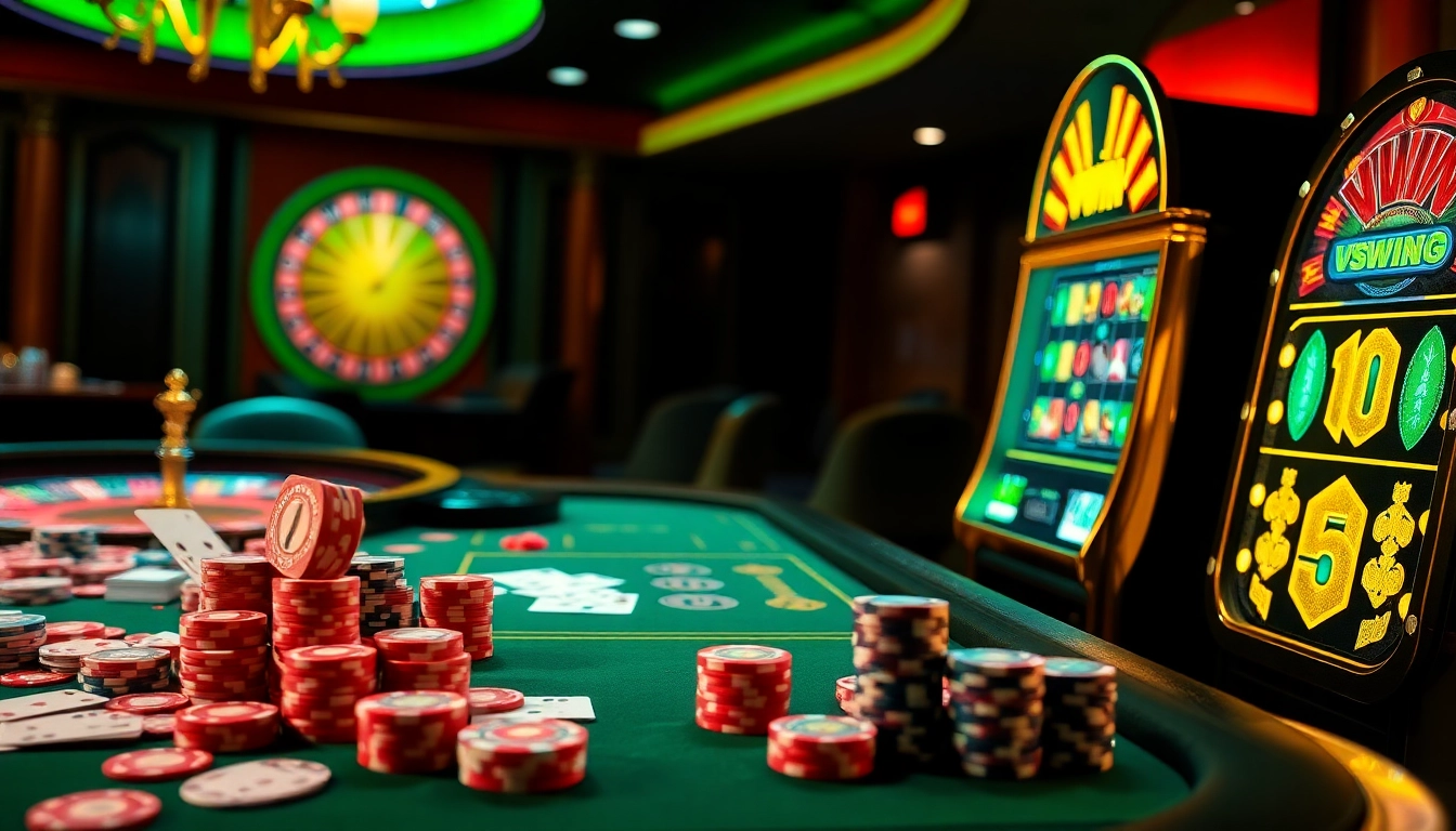 Exciting players enjoying their time at the vibrant VSWIN online casino table with cards and chips.