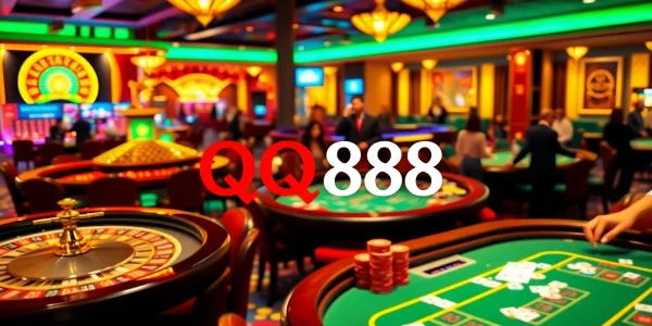 Excited gamblers enjoying a luxurious QQ88 casino experience with vibrant tables and games.