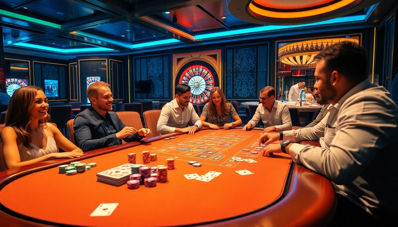 Experience the thrill of FUN 79 gaming at a bustling casino table filled with excitement.