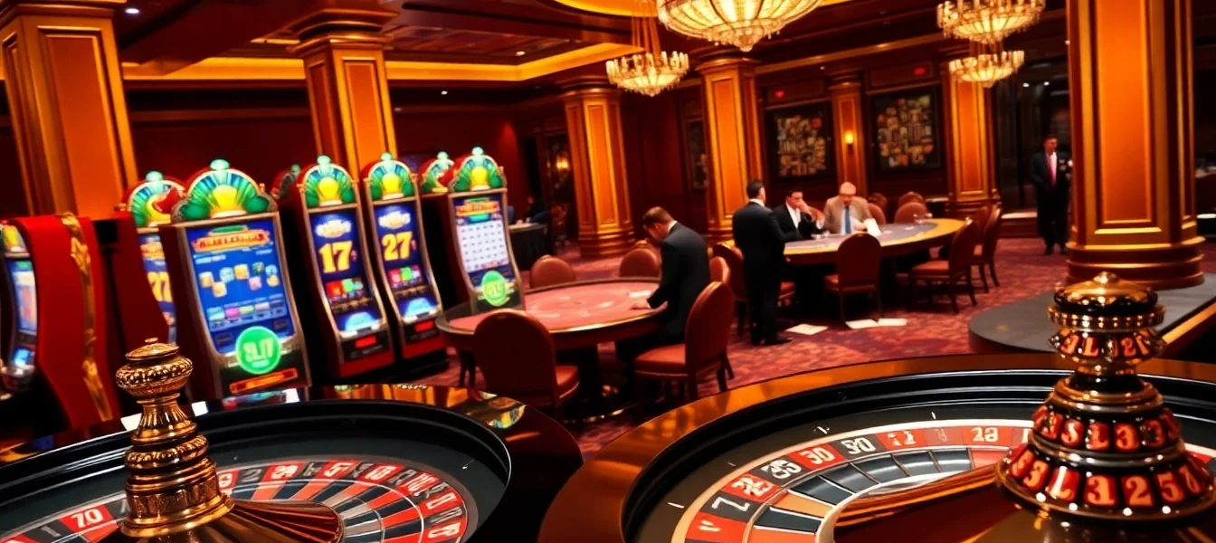 Experience thrilling casino action with a b52-themed poker table and vibrant roulette wheel.