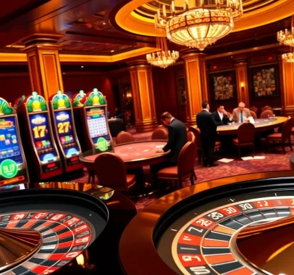 Experience thrilling casino action with a b52-themed poker table and vibrant roulette wheel.