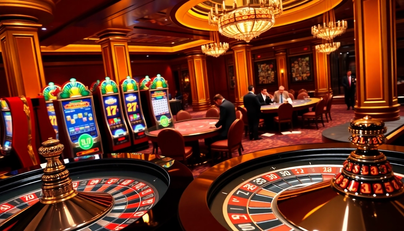 Experience thrilling casino action with a b52-themed poker table and vibrant roulette wheel.