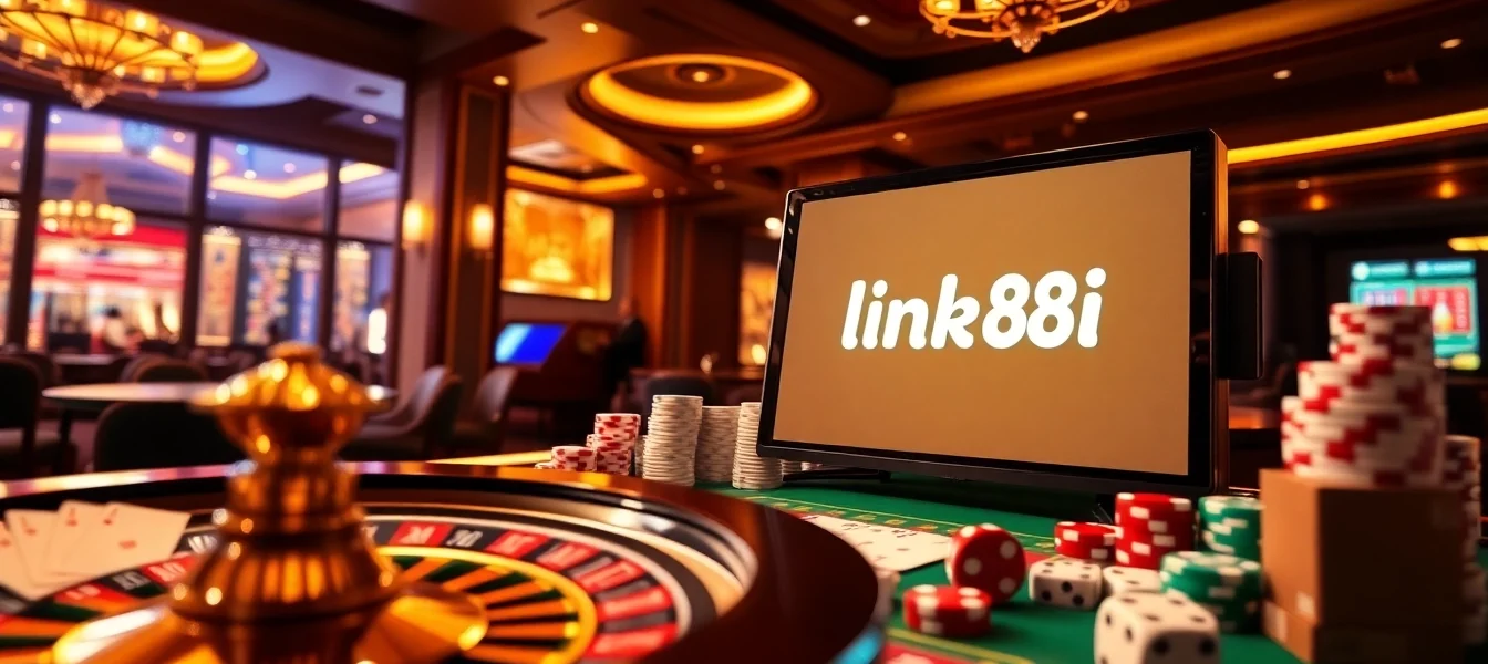 Engaging players with the link 88i interface in a luxurious casino scene featuring roulette and poker chips.