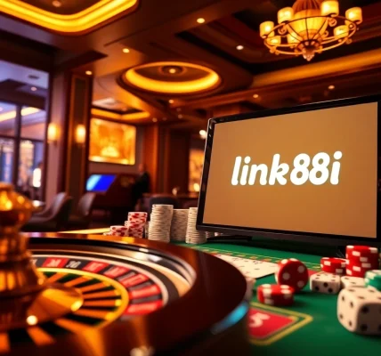 Engaging players with the link 88i interface in a luxurious casino scene featuring roulette and poker chips.