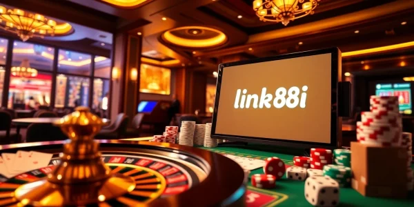 Engaging players with the link 88i interface in a luxurious casino scene featuring roulette and poker chips.