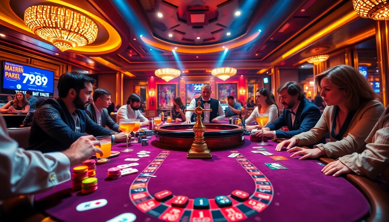 Players engaging intensely at the poker table at 789f casino, surrounded by excitement and luxury.