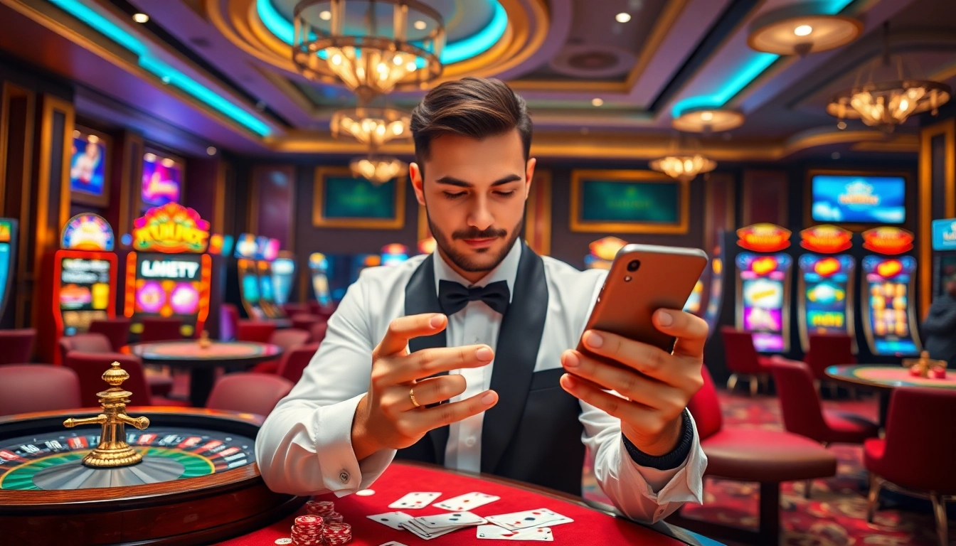 Engaging scene of a player enjoying the uu88 tải app for mobile gambling excitement.