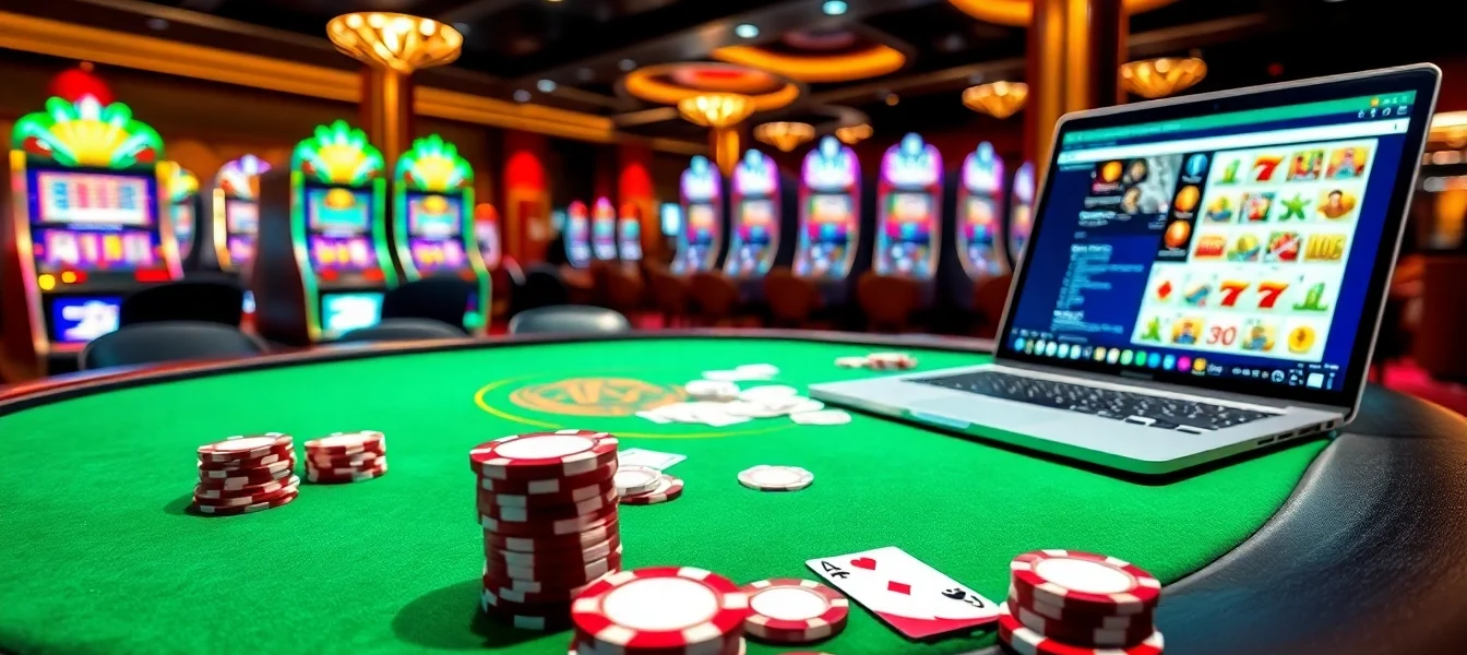 Experience the excitement at Trang Chủ 789club with vibrant casino tables, cards, and slot machines.