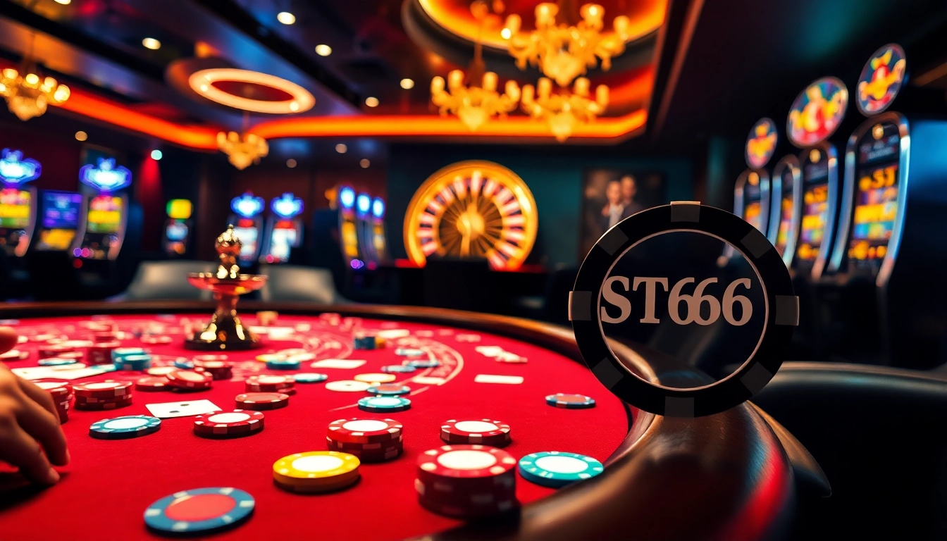 ST666 poker players engaging in a thrilling game at an upscale casino table.