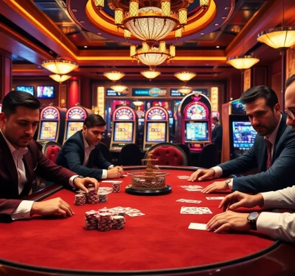 Experience high-stakes poker excitement at https://kuwinzhz.com/ with vibrant casino lights and professional players.