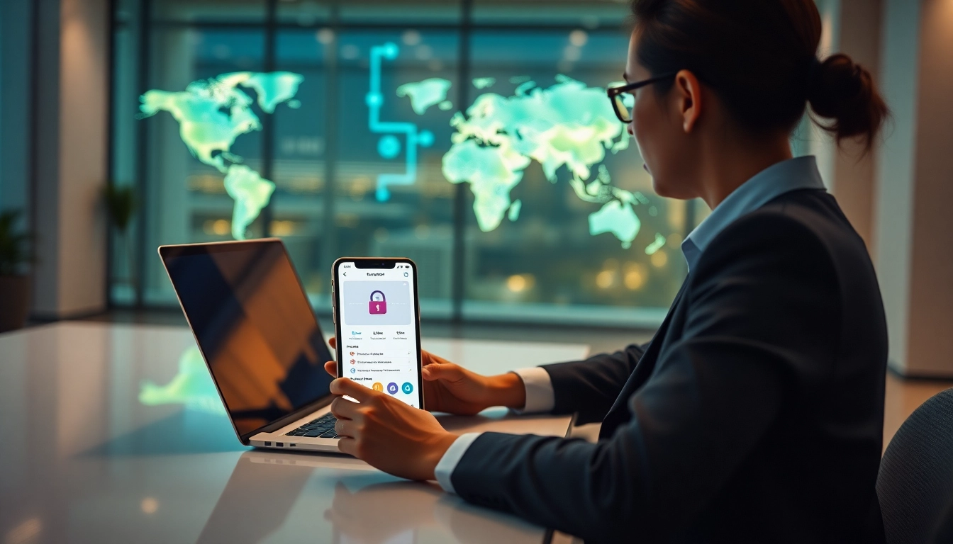 Engaging digital workspace with user accessing the 快连官网 for seamless global network connections.