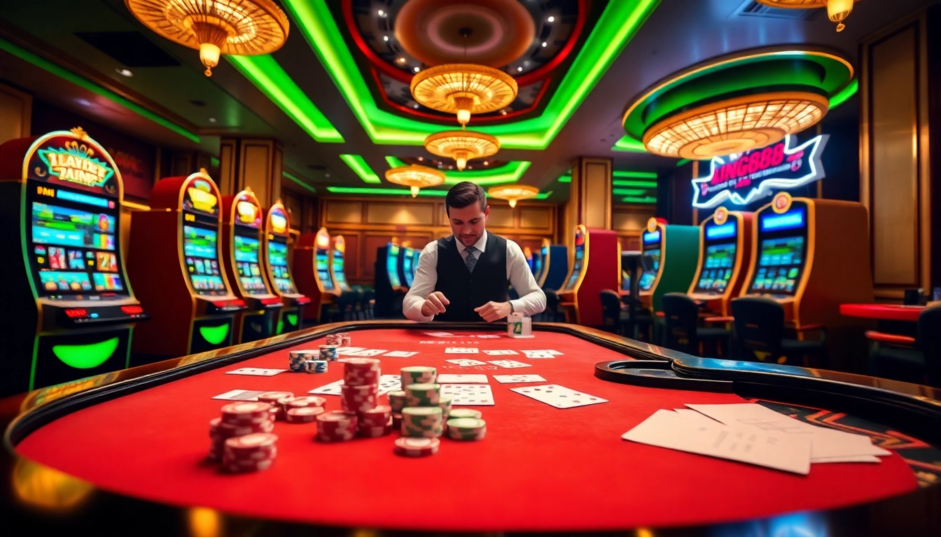 Players enjoying a vibrant Zing88 online casino experience with cards and dice.