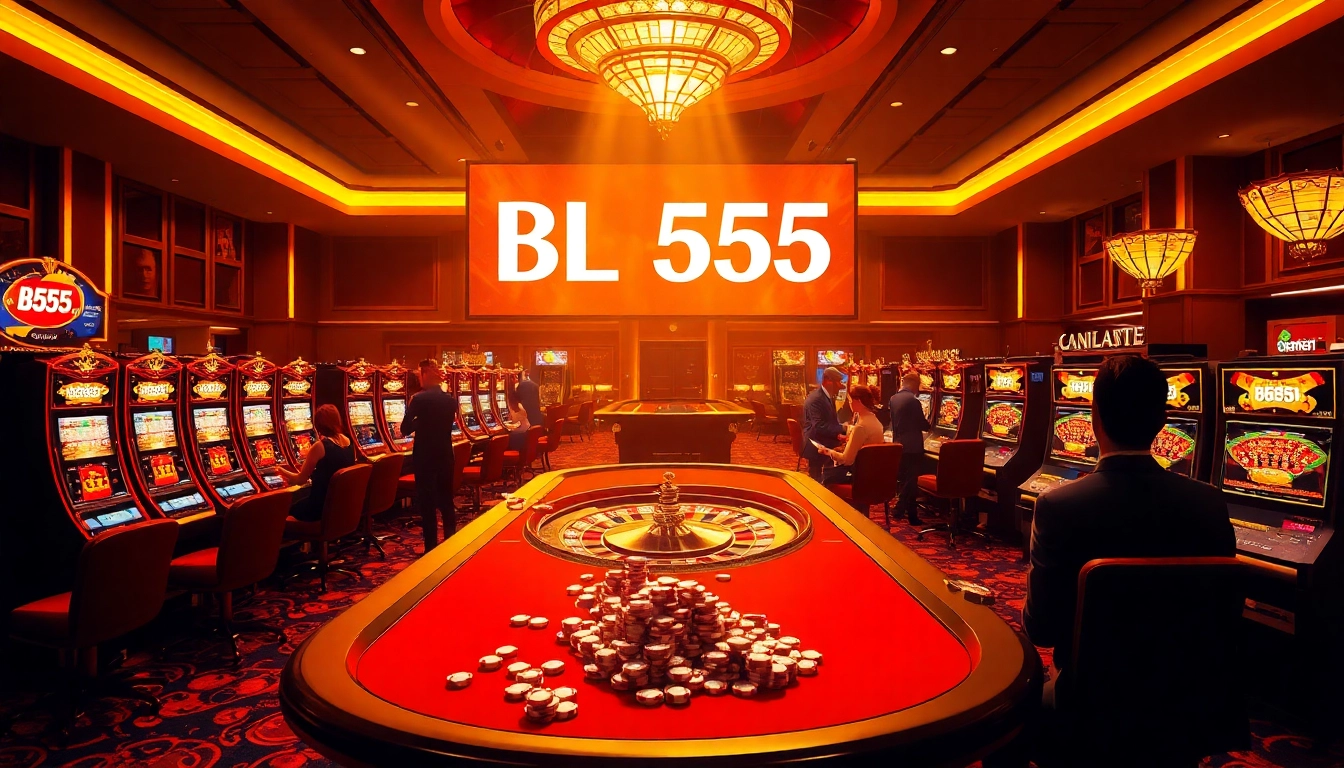 Experience thrilling gameplay at BL555, featuring glamorous tables, vibrant slots, and engaged players.
