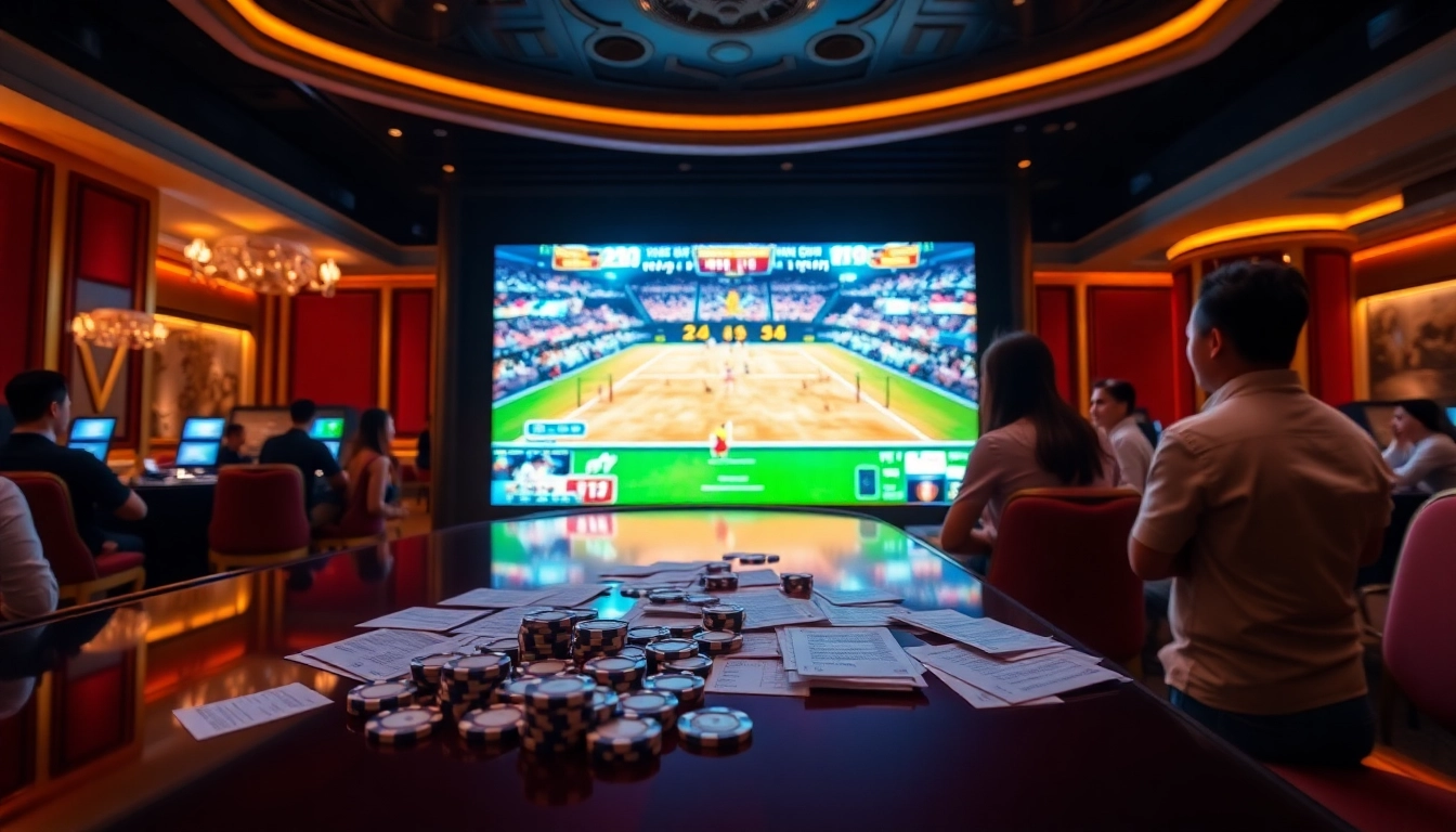 Experience trực tiếp đá gà action with a vibrant casino atmosphere, exciting viewers and betting.