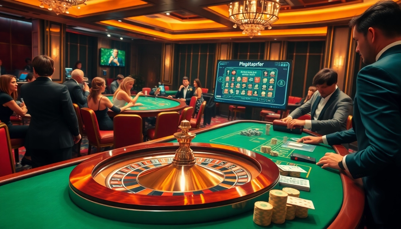 Plagiatsprüfer displayed in a vibrant casino setting with players engaged in gambling activities.