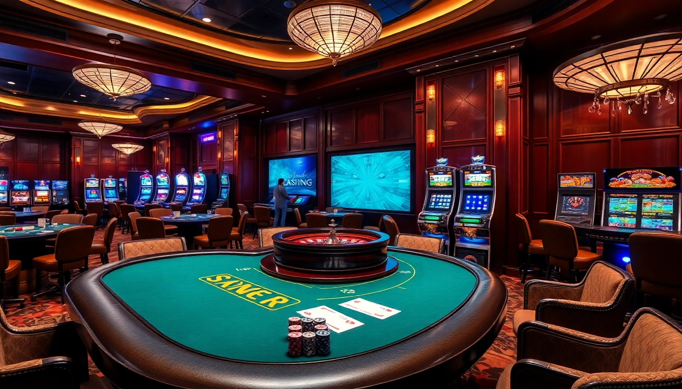 Experience exciting betting at https://luongsontv23.com/ with a vibrant casino setting featuring poker tables and slot machines.