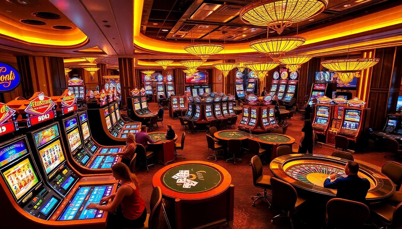 789P players enjoying a vibrant casino atmosphere with poker tables and slot machines.