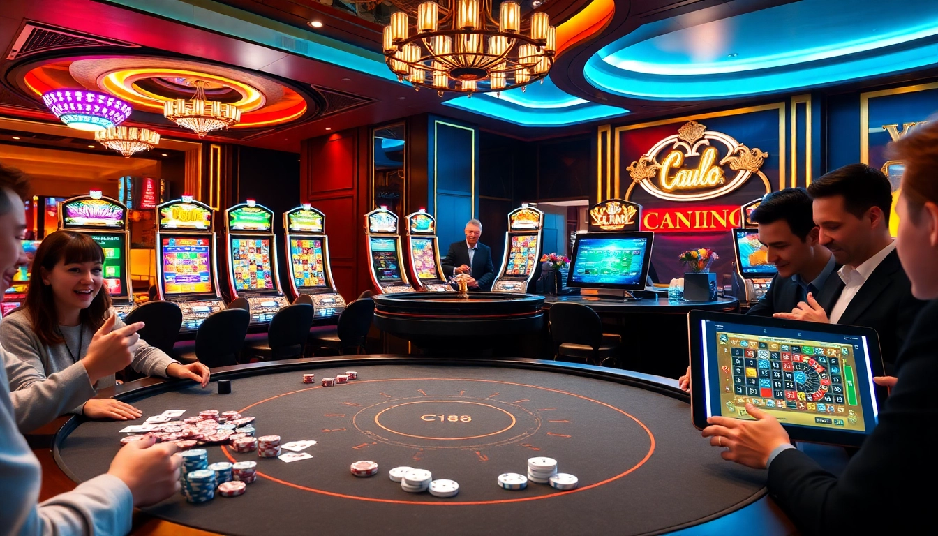 C168 gaming table with colorful chips and cards in a luxurious casino setting
