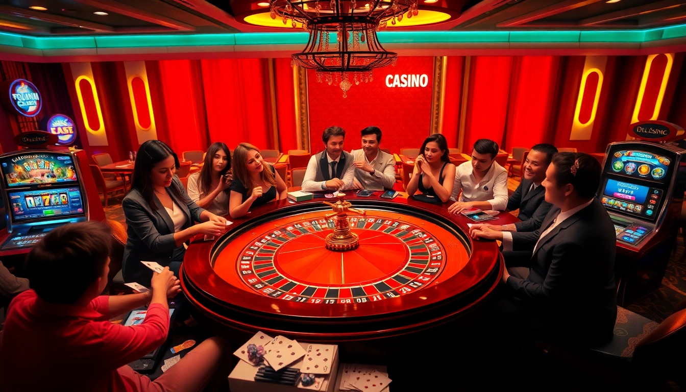 Experience the thrilling DOLA88 CLUB with players engaged at a luxurious casino table.