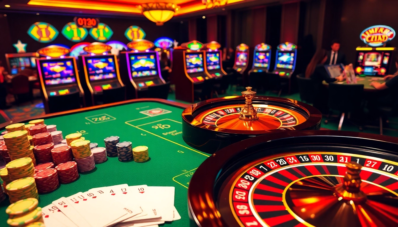 Experience the excitement at https://tt88.to/ with a vibrant casino scene featuring poker chips and a roulette wheel.