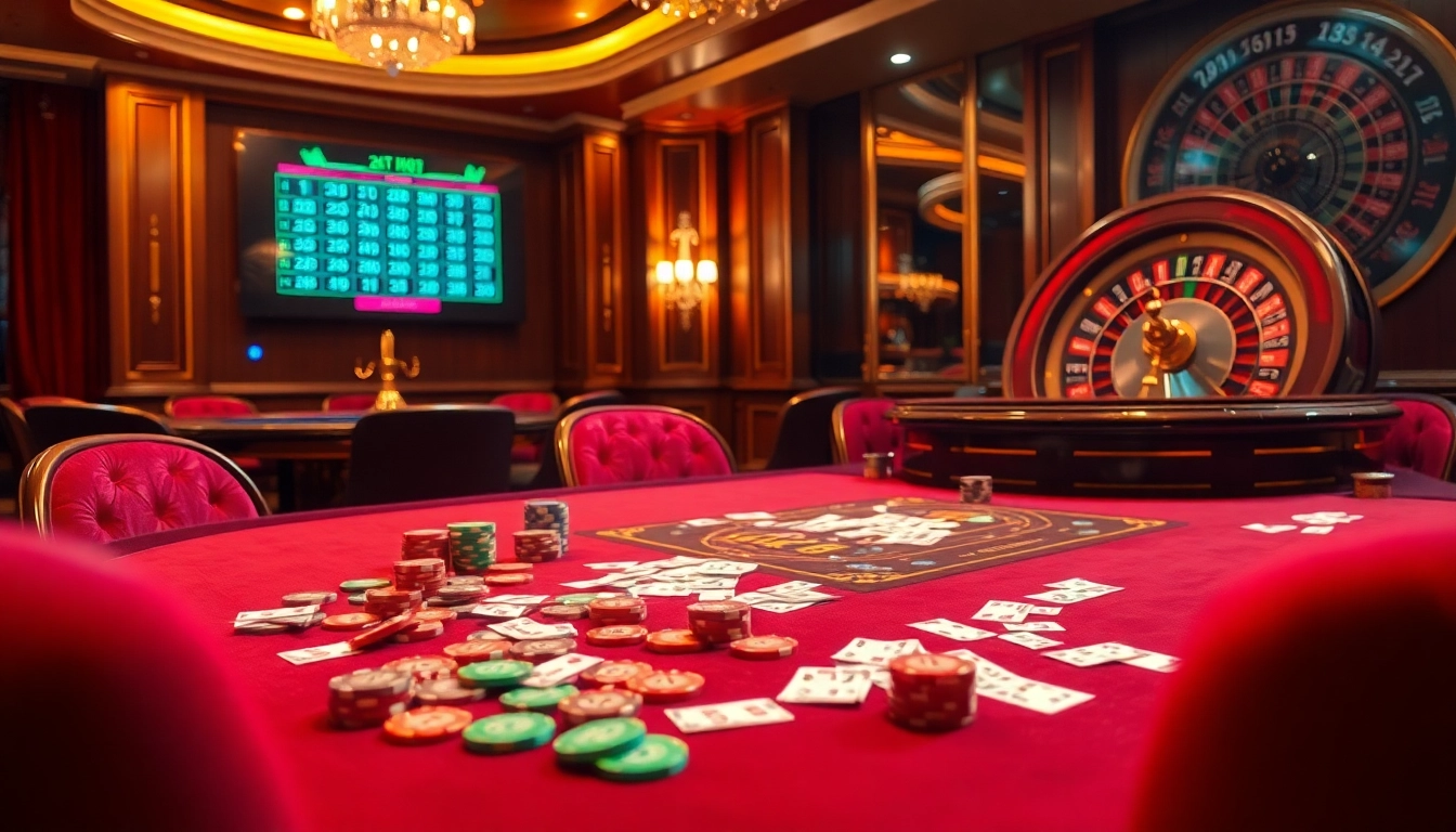 Kết quả xổ số displayed in a luxurious casino scene highlighting lottery excitement and anticipation.