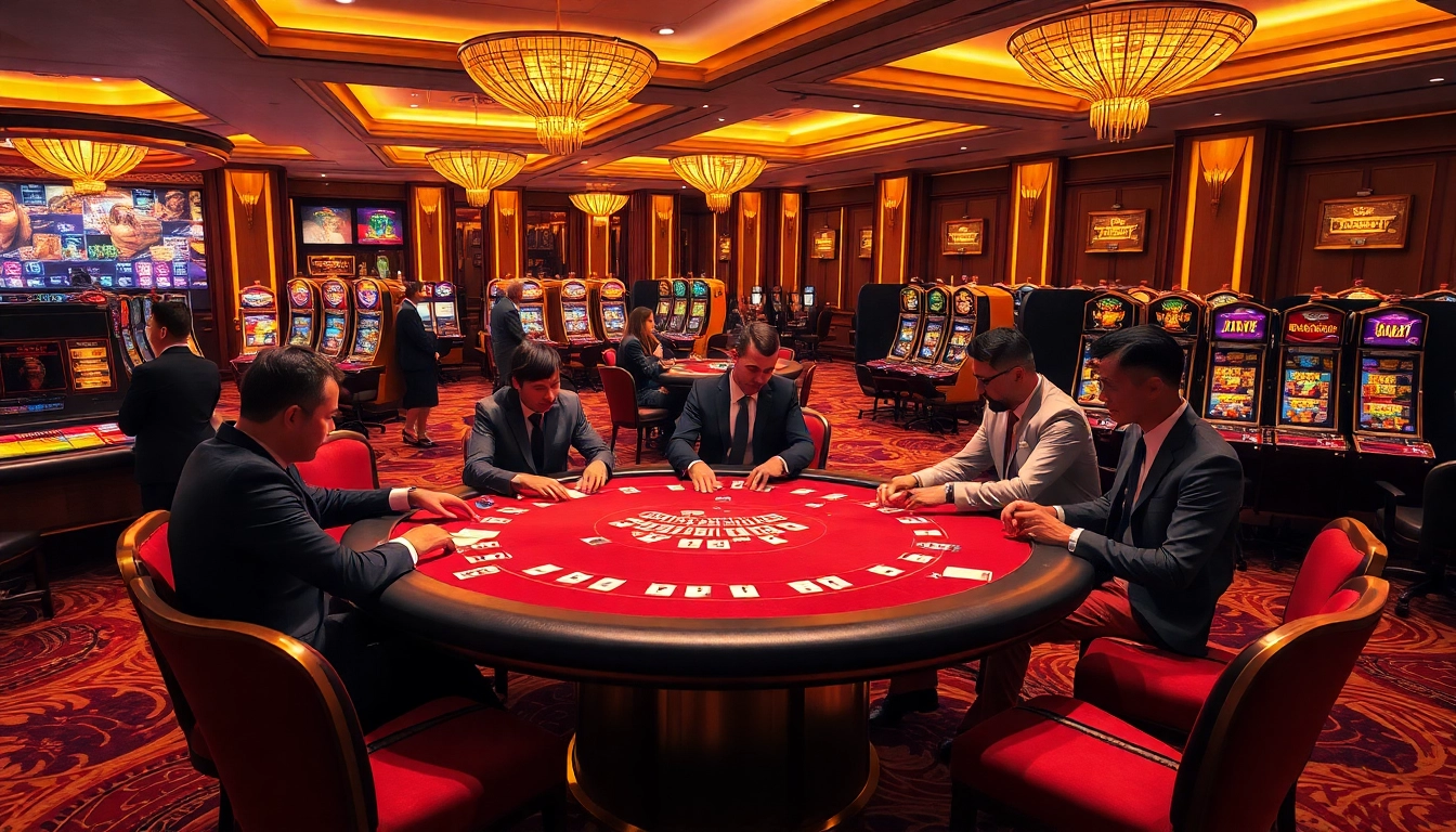 Excited players strategizing at the C168 poker table in a luxurious casino setting.