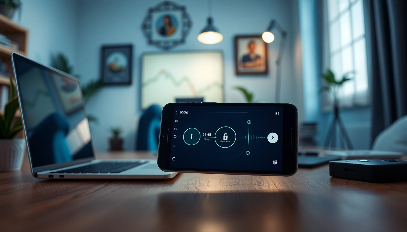 快连下载应用界面在舒适的家居办公环境中显示，强调用户友好的设计。