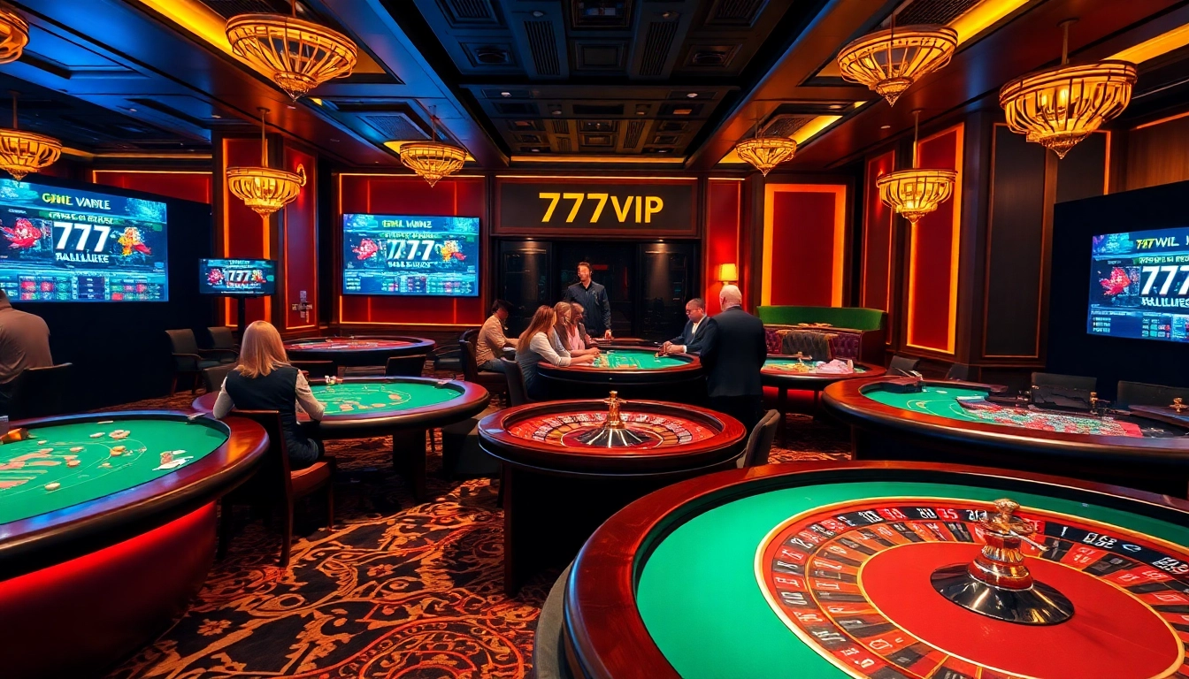 Experience the thrilling atmosphere of 777VIP's premier casino with luxurious tables and vibrant gameplay.