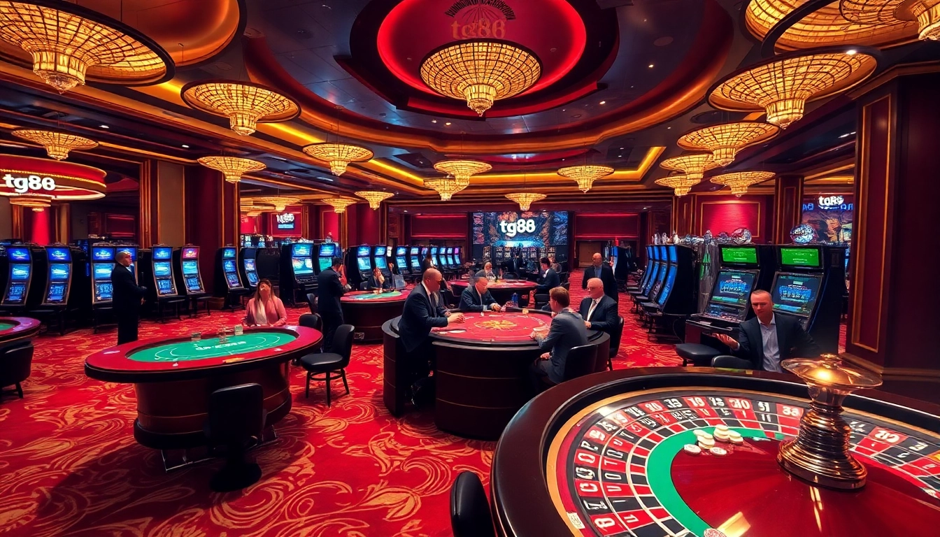 Experience the excitement of tg88 with a lively casino atmosphere featuring poker tables and slot machines.