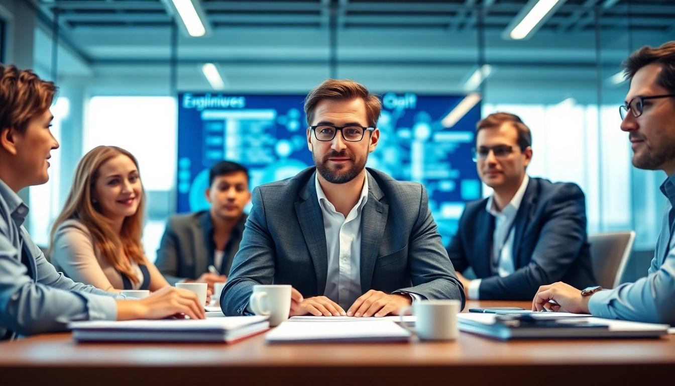 Headhunter Ingenieure bespricht Karrieremöglichkeiten mit Ingenieuren in einem modernen Büro.