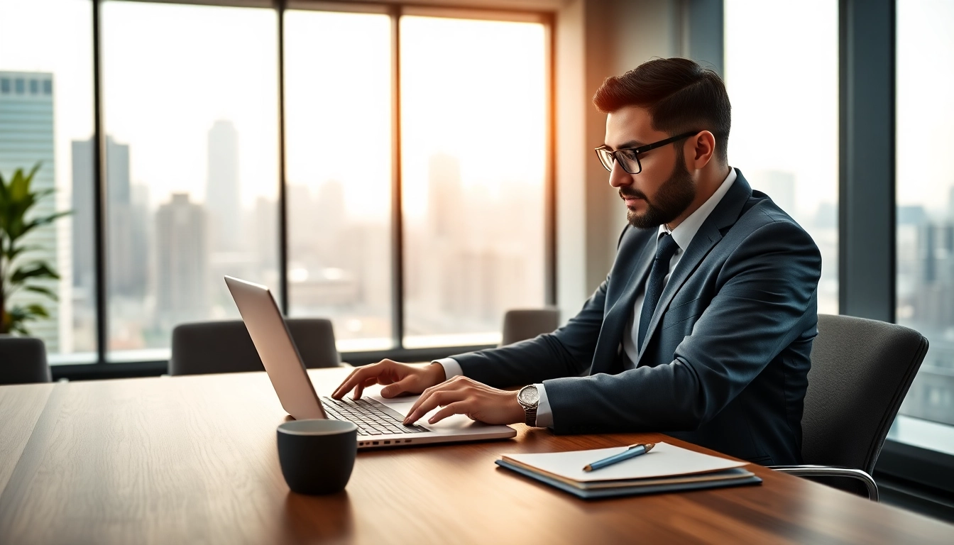 Headhunter Ingenieure arbeitet konzentriert in einem modernen Büro mit Laptop und Notizen.