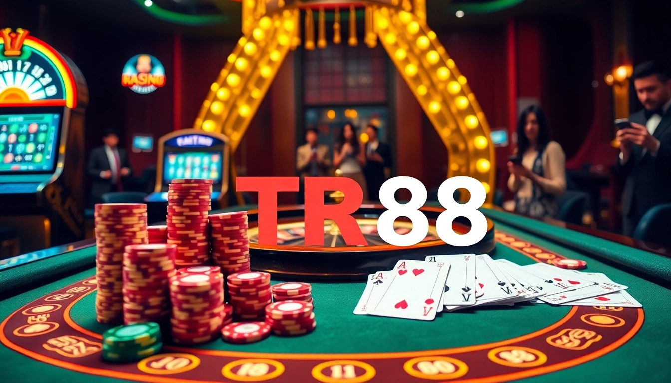 Players enjoying a casino experience at TR88 with vibrant tables and engaging slot machines.