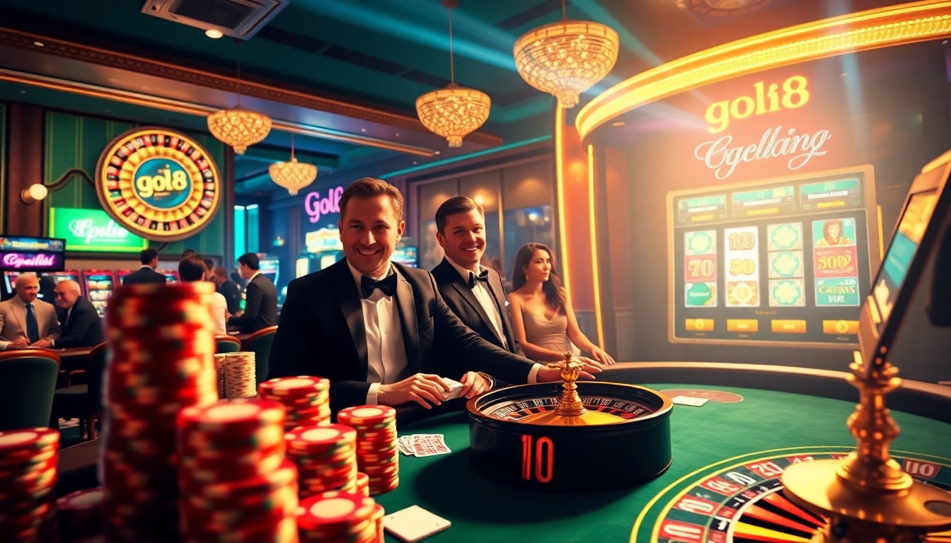Experience thrilling gaming action at go8 with vibrant slots and a roulette wheel.