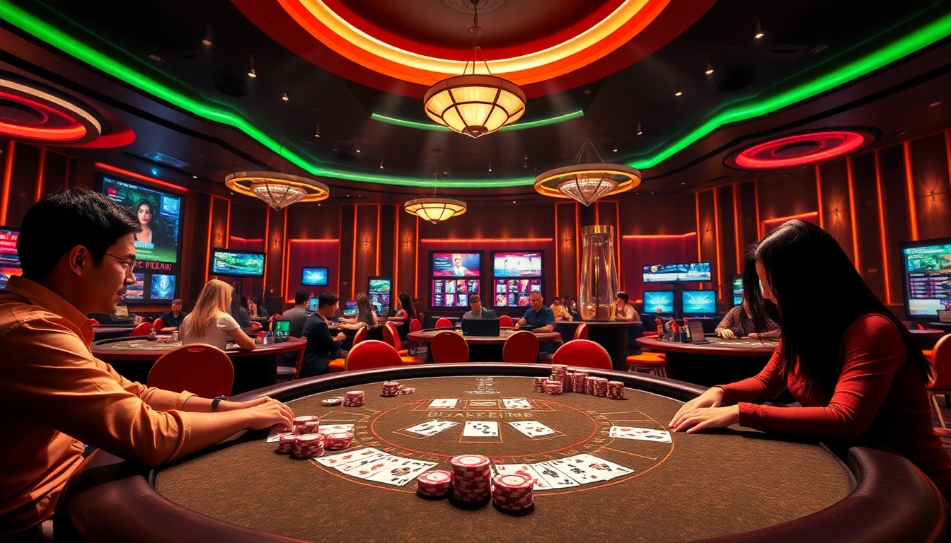 Exciting virtual gaming scene depicting game bài đổi thưởng with engaged players in a modern casino.