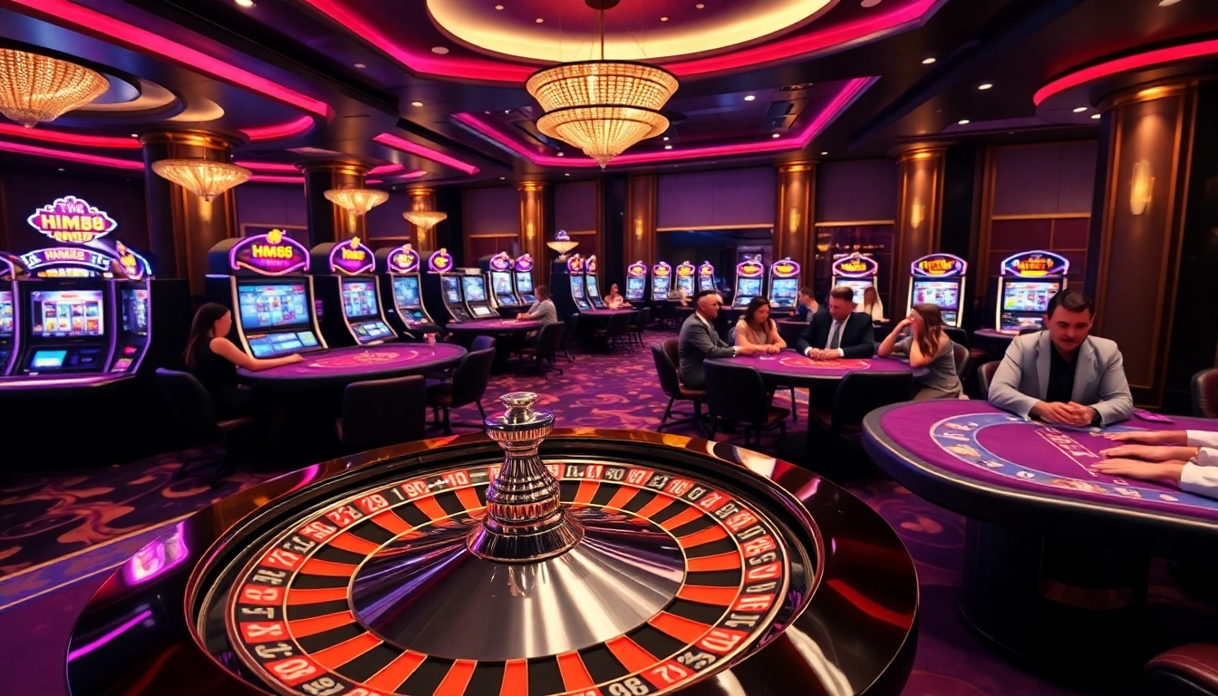 Experience an exciting moment at HM88 casino with players enjoying poker and roulette.