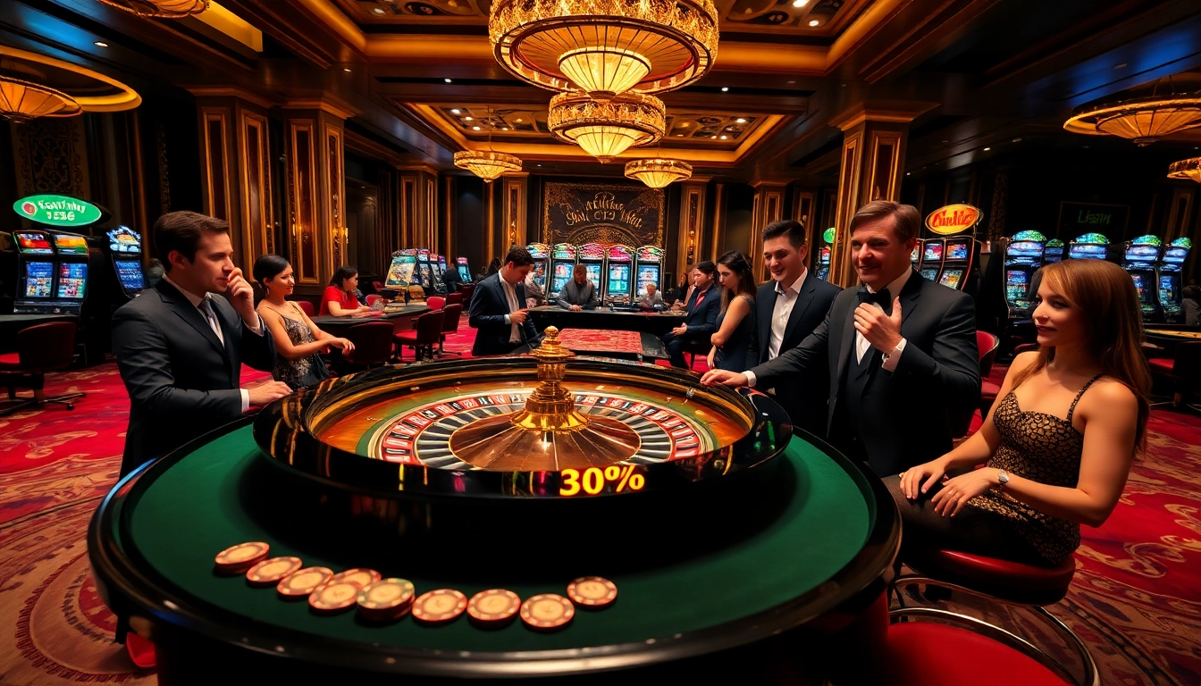 Engaged players at a glamorous roulette table experience the thrill of the 32 win game in a luxury casino environment.