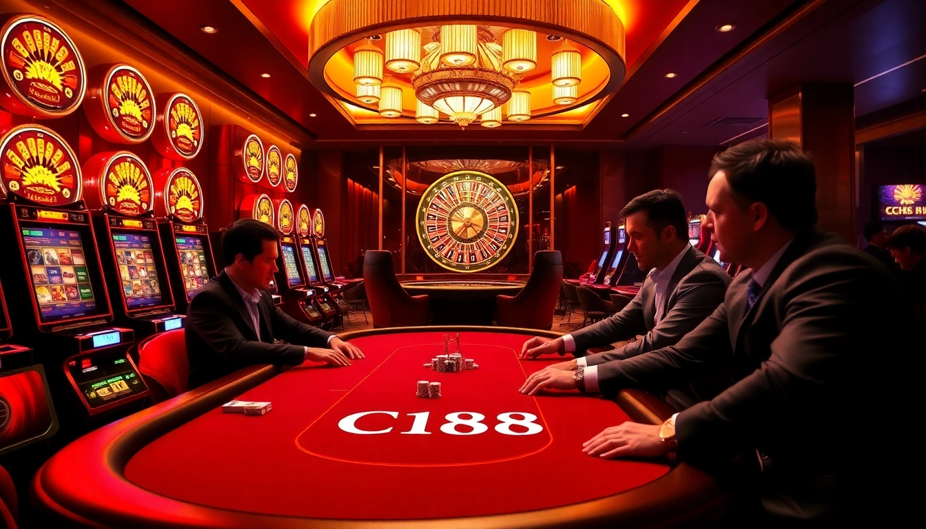 Experience thrilling gameplay at C168 with casino tables, poker chips, and stunning decor.