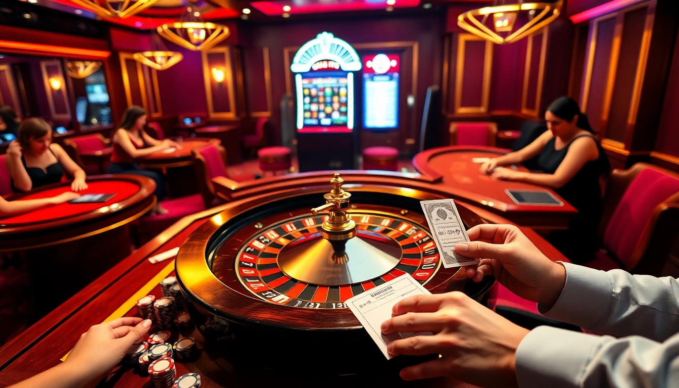 Experience the thrill of nohu uy tín with players celebrating wins at an upscale casino.